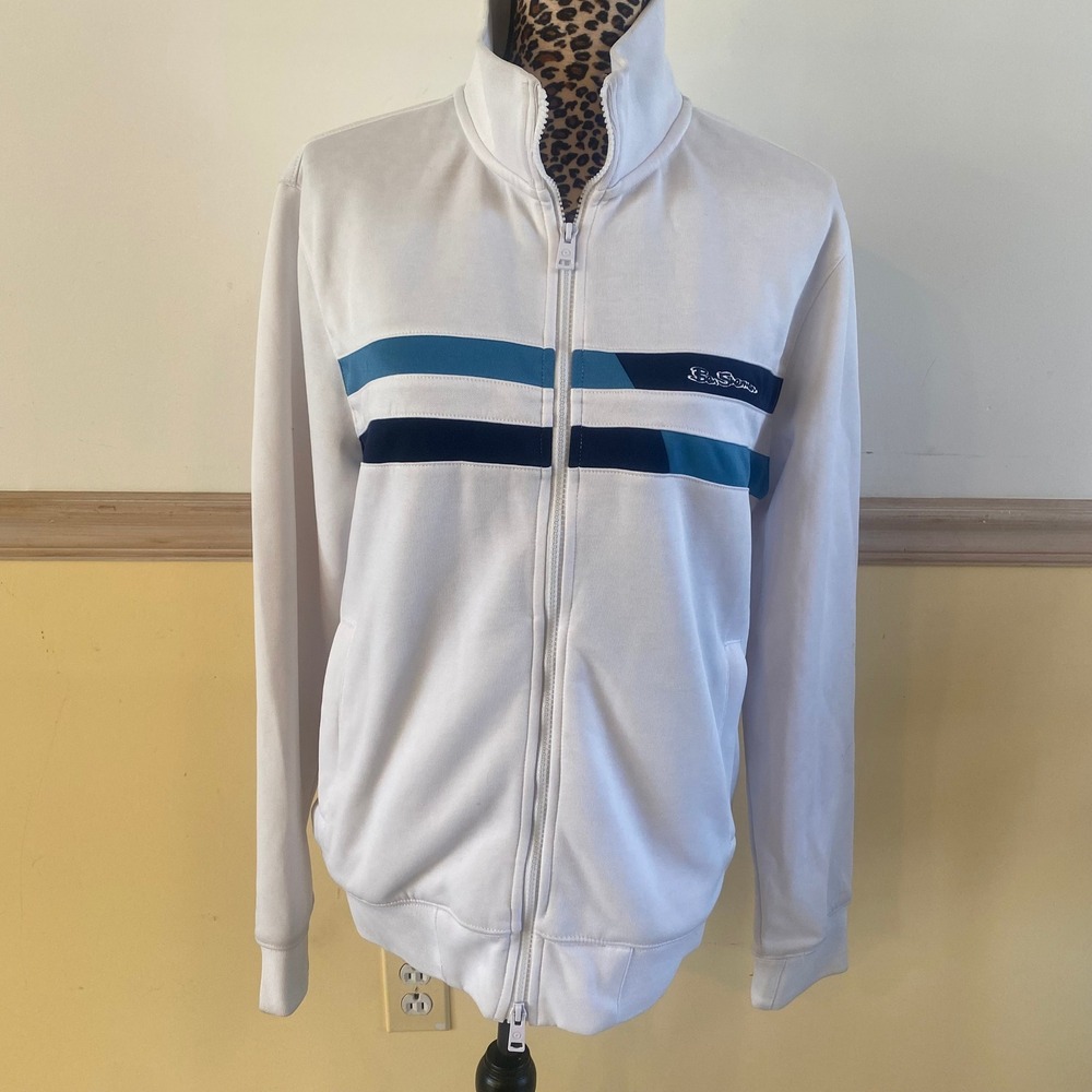 Ben Sherman Mens Track Jacket White Blue Stripe Full Zip Size M